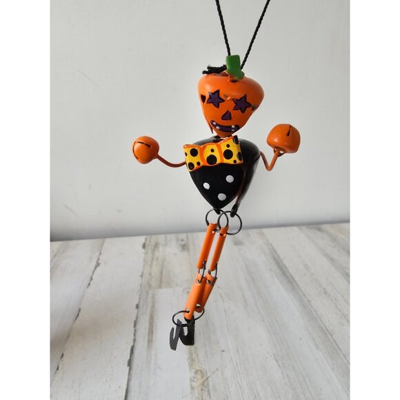 Metal jointed pumpkin ornament Halloween jack-o'-lantern skeleton tree - Picture 1 of 6